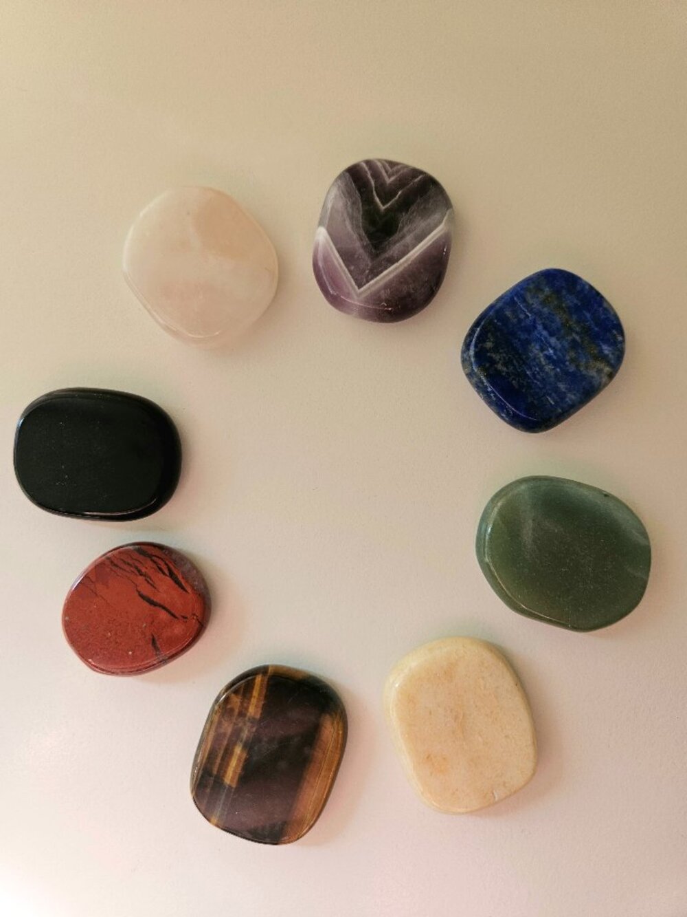 Natural Polished Crystal Palm Stone Set - 8 Piece Chakra Worry Stones